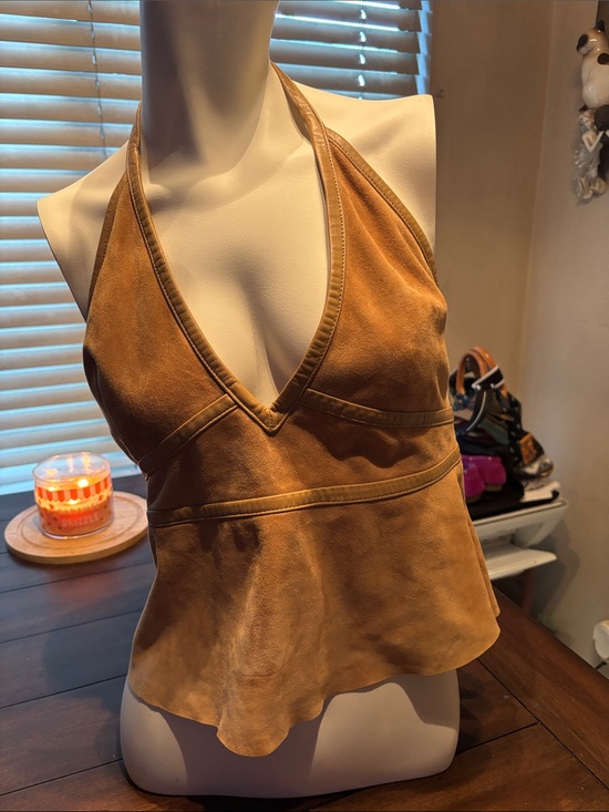 Coach Tops - “Rare” Coach Suede Halter Peplum Top - Cognac